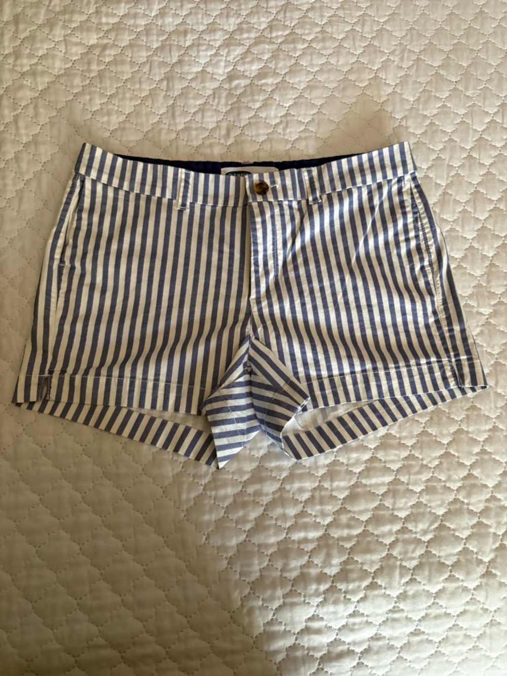 Old Navy Navy and White Striped High-Waist Shorts